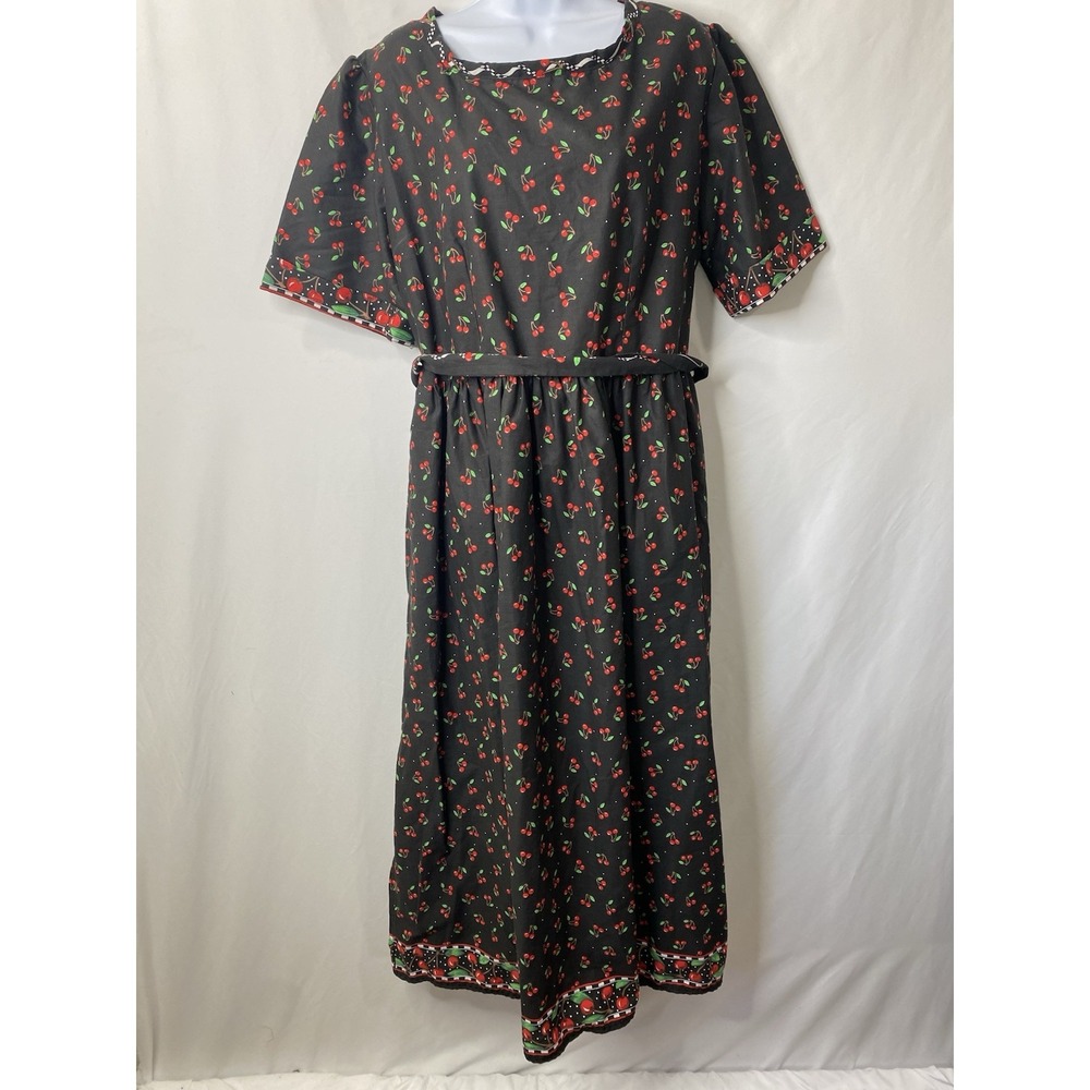 Vintage Handmade Womens‎ Maxi Dress All Over Cherry Print High Tea Cottagecore